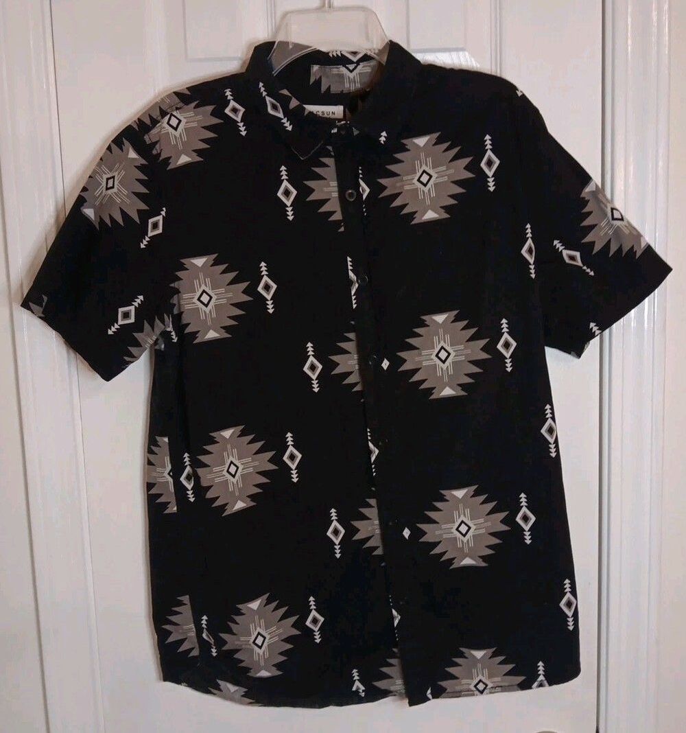 Pacsun Mens Southwestern Black Shirt Button Up Collared Shirt Medium-sized
